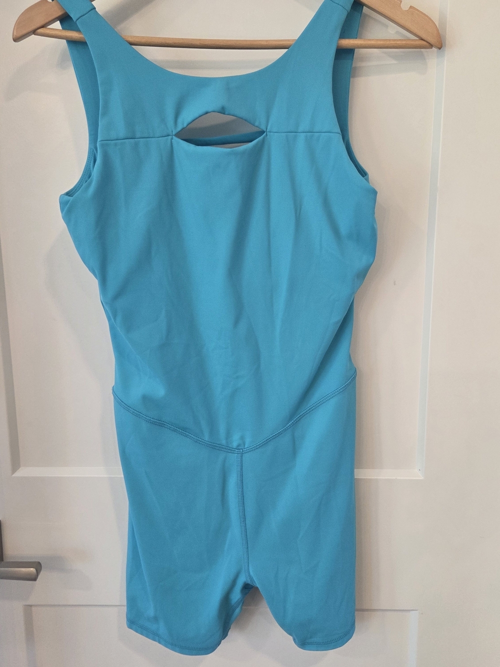 Aqua Blue Activewear Unitard Open Back Pilates Princess Biker Romper M